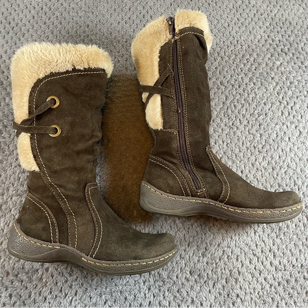 Baretraps Boots Flats Sz 6 M Suede Leather Faux Fur Zip Chocolate Brown